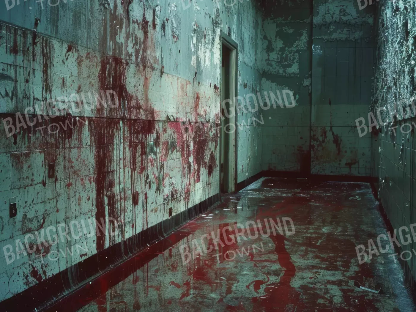 Bloody Institution Hallway I 6’8X5’ Fleece (80 X 60 Inch) Backdrop