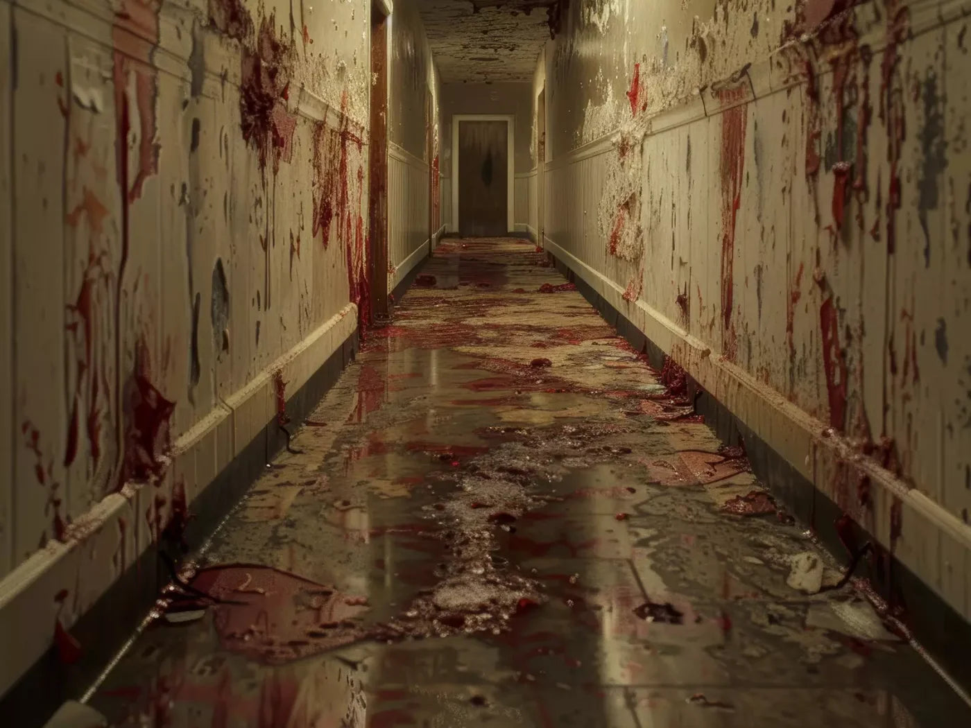 Bloody Institution Hallway Ii 6’8X5’ Fleece (80 X 60 Inch) Backdrop