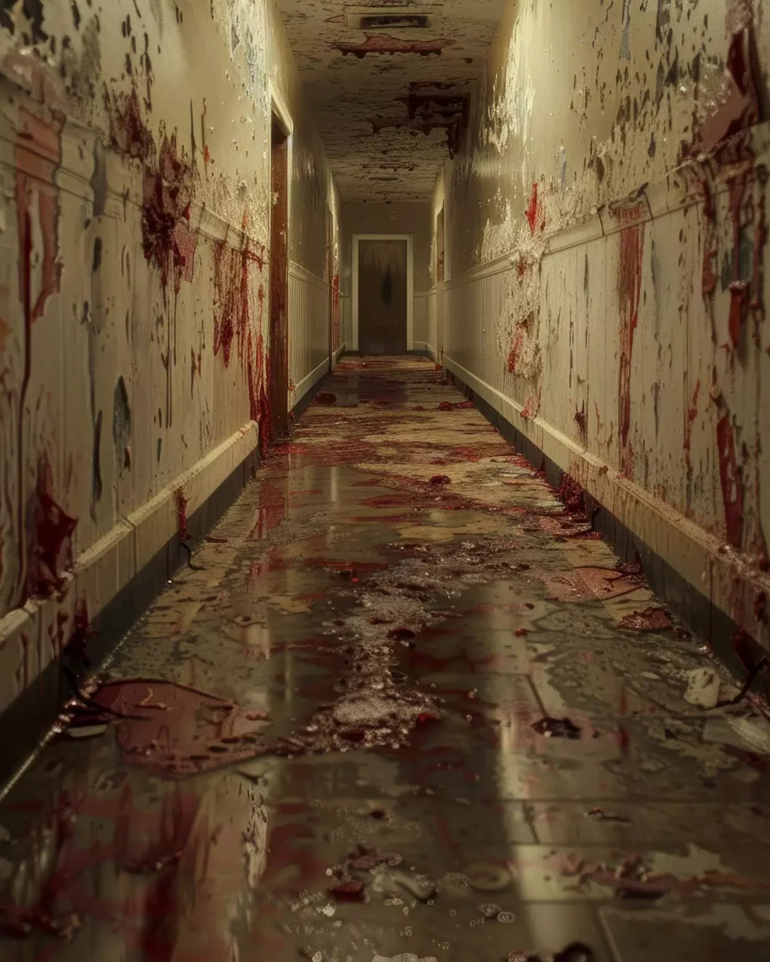 Bloody Institution Hallway Ii 8’X10’ Fleece (96 X 120 Inch) Backdrop