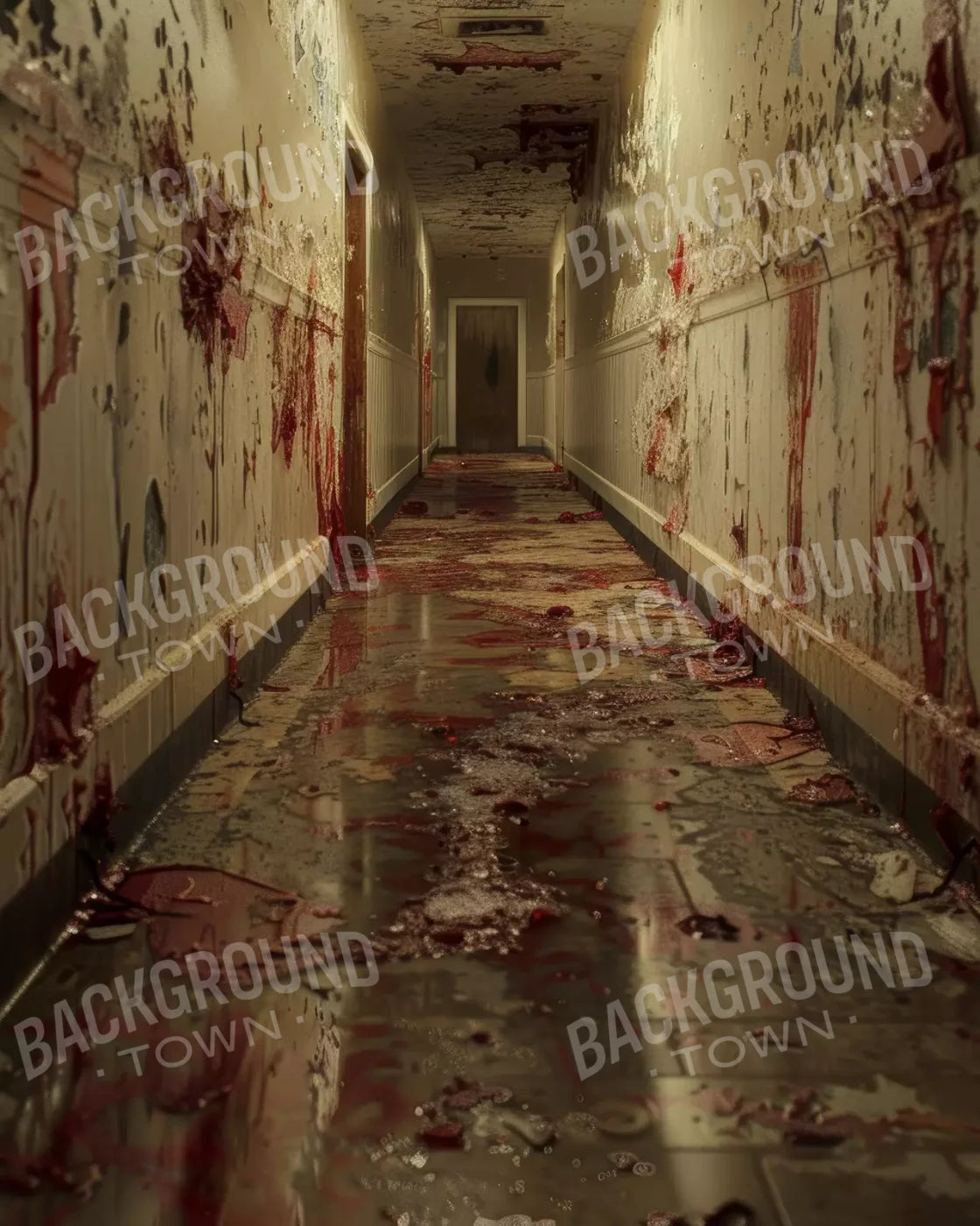 Bloody Institution Hallway Ii 8’X10’ Fleece (96 X 120 Inch) Backdrop