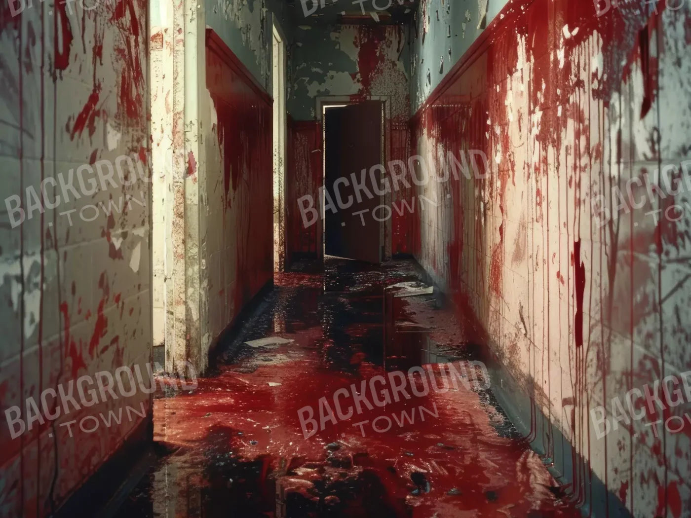 Bloody Institution Hallway Iii 6’8X5’ Fleece (80 X 60 Inch) Backdrop