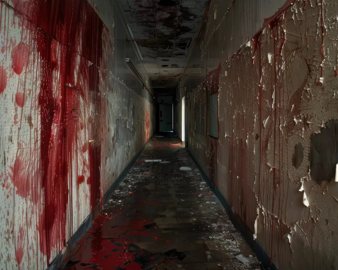 Bloody Institution Hallway Iv 10’X8’ Fleece (120 X 96 Inch) Backdrop