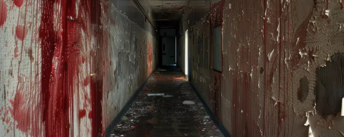 Bloody Institution Hallway Iv 20’X8’ Ultracloth (240 X 96 Inch) Backdrop