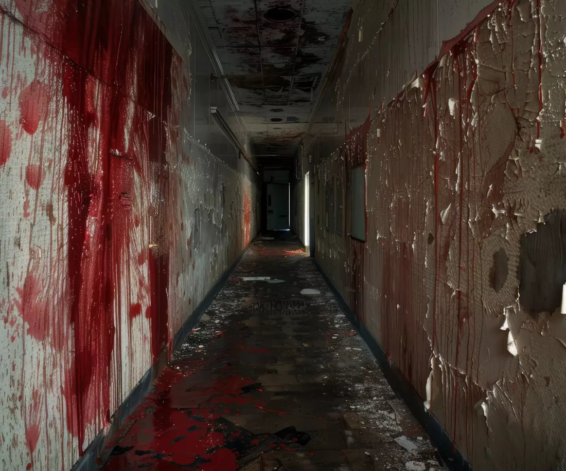 Bloody Institution Hallway Iv 5’X4’2 Fleece (60 X 50 Inch) Backdrop