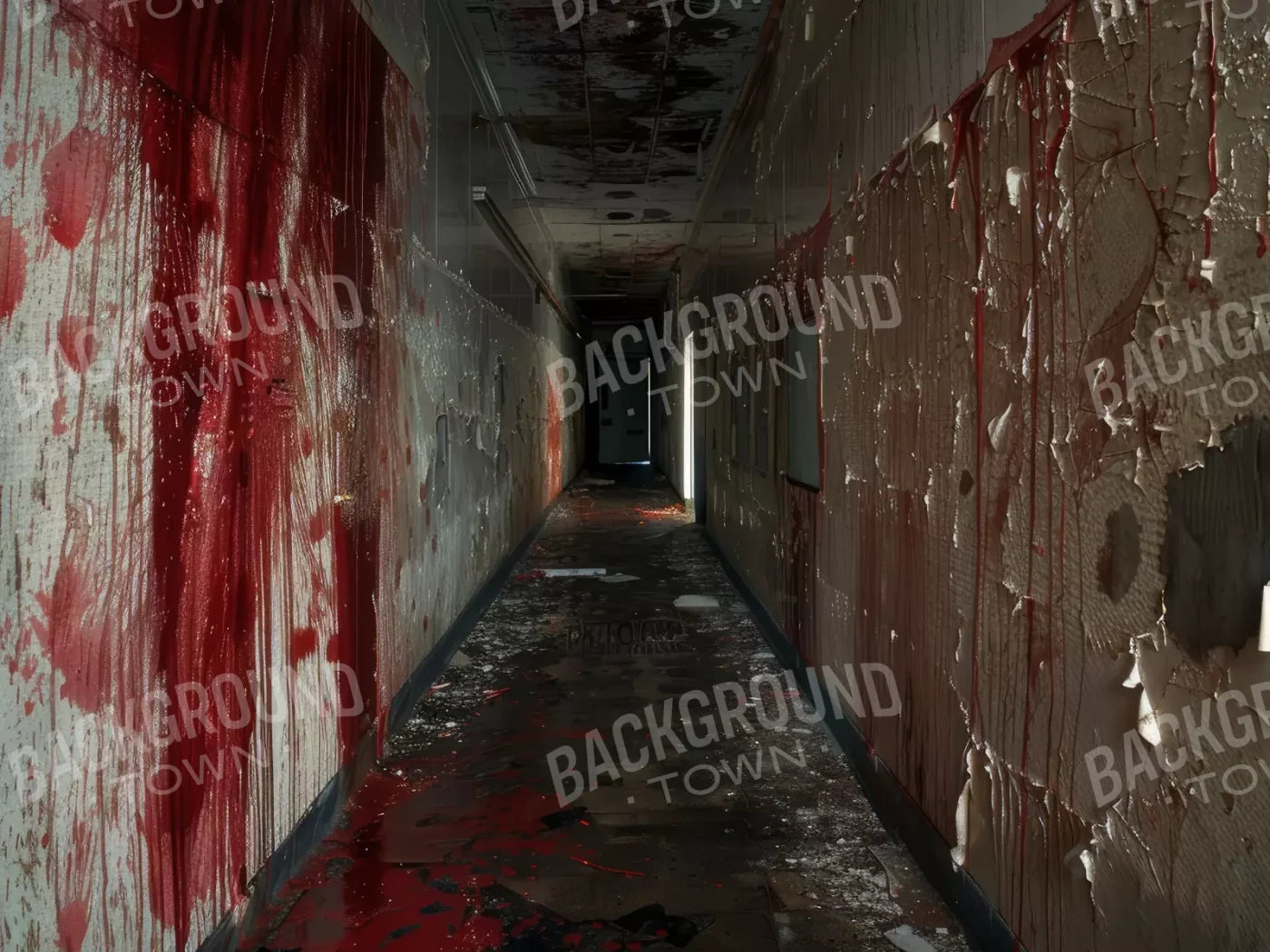 Bloody Institution Hallway Iv 6’8X5’ Fleece (80 X 60 Inch) Backdrop