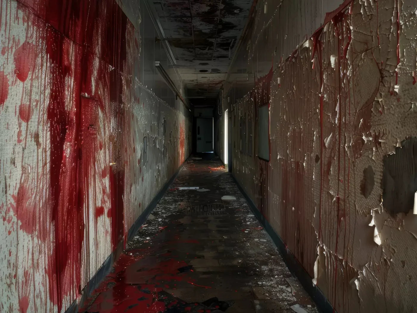 Bloody Institution Hallway Iv 6’8X5’ Fleece (80 X 60 Inch) Backdrop