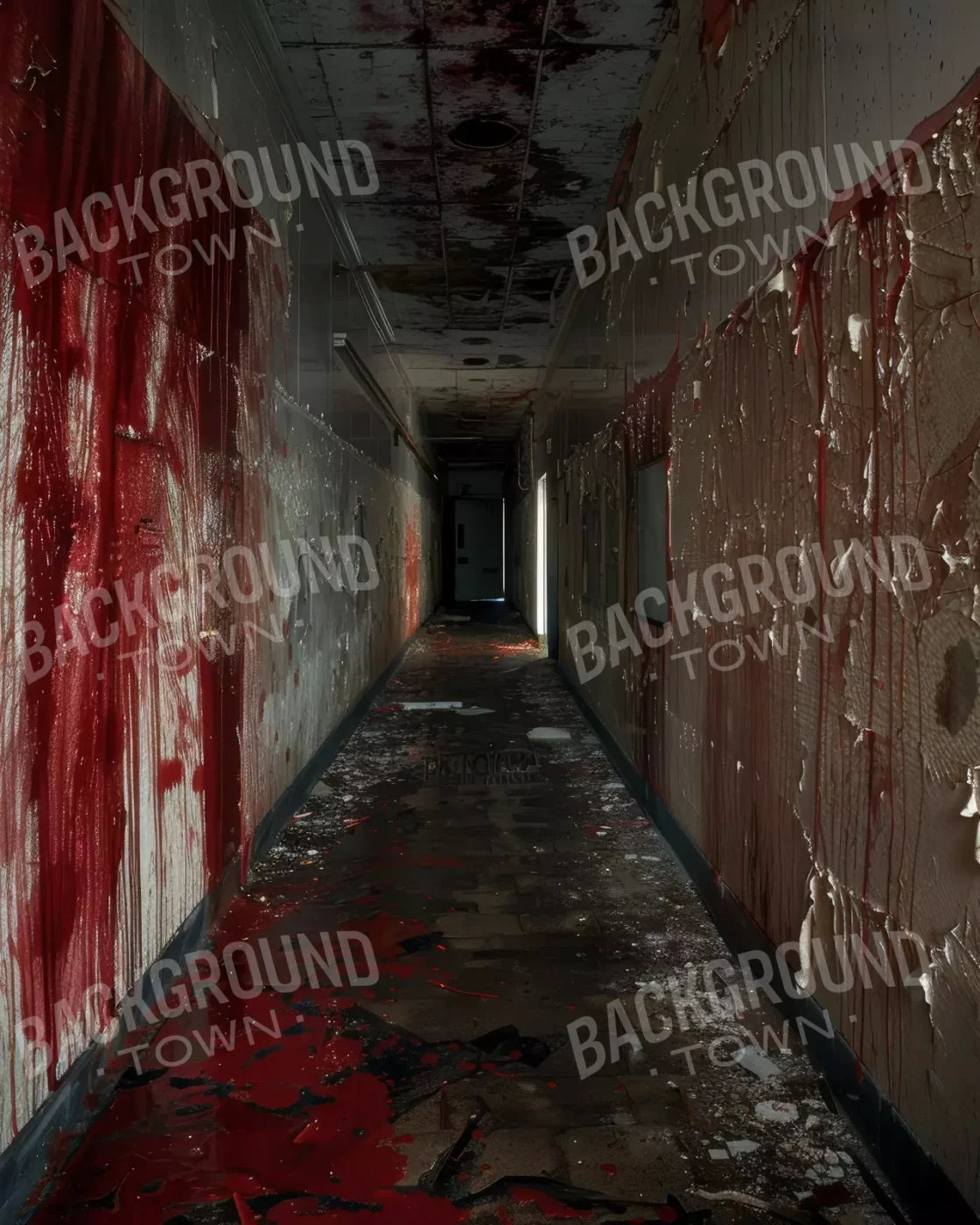 Bloody Institution Hallway Iv 8’X10’ Fleece (96 X 120 Inch) Backdrop