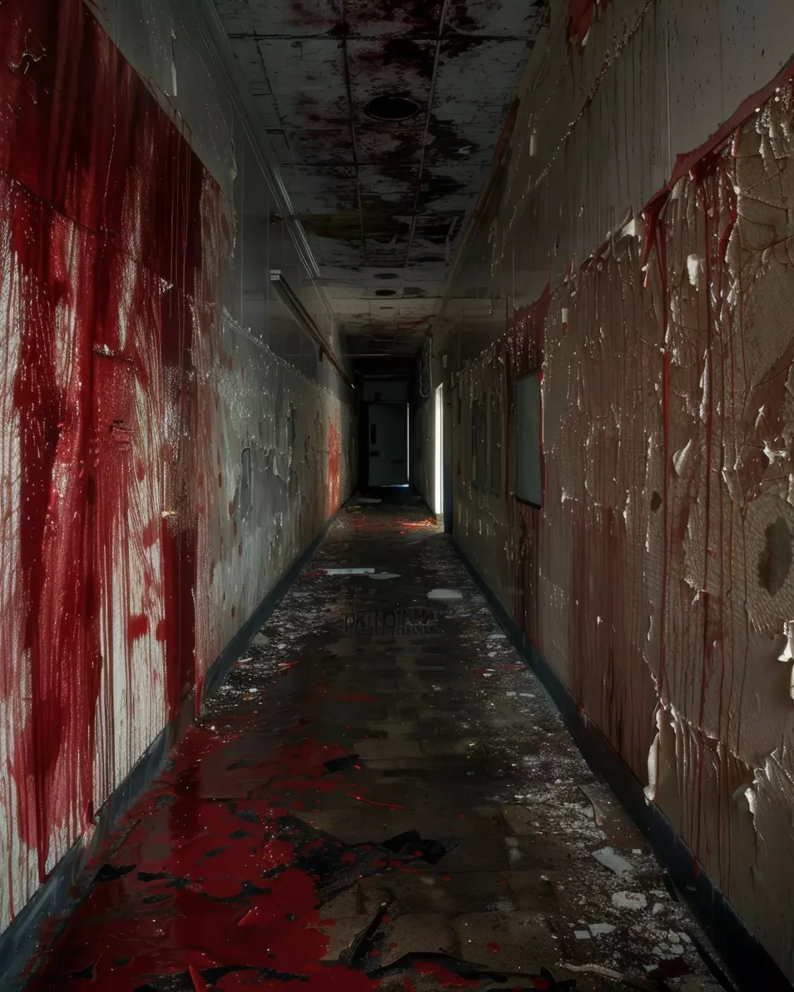 Bloody Institution Hallway Iv 8’X10’ Fleece (96 X 120 Inch) Backdrop