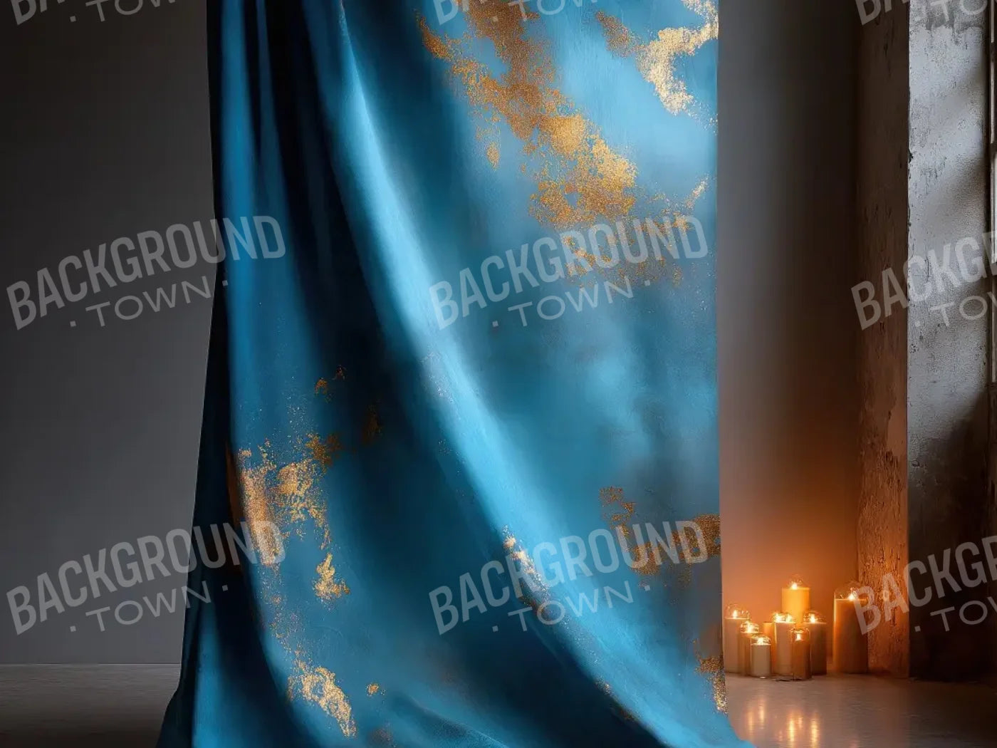 Blue And Gold Drape 6’8x5’ Fleece (80 x 60 inch) Backdrop