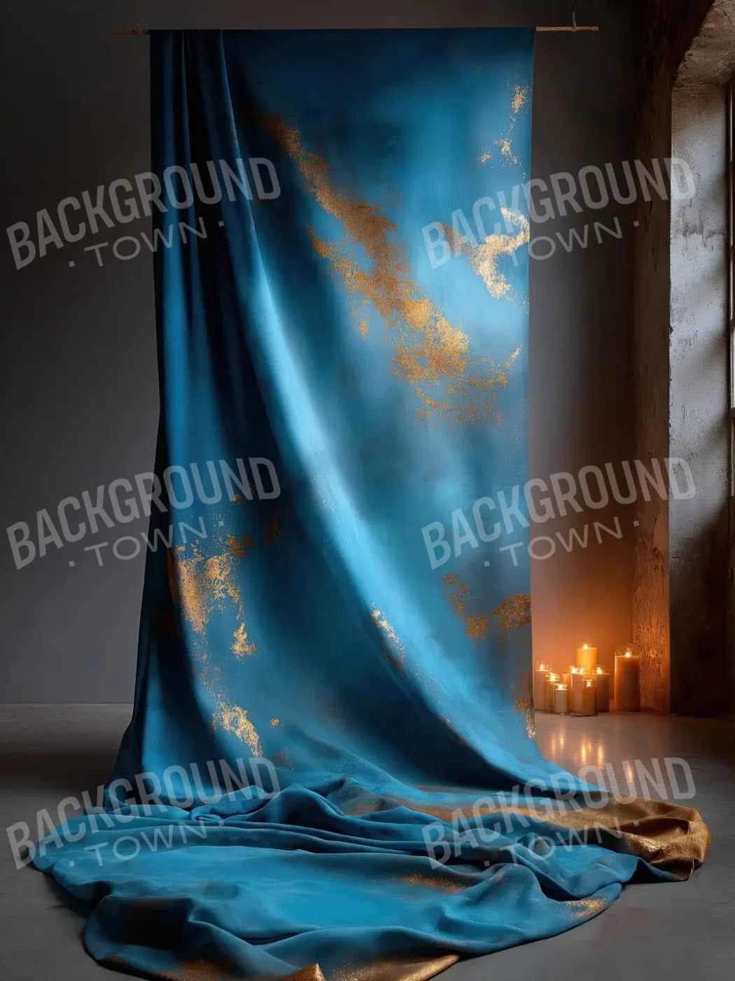 Blue And Gold Drape 6’x8’ Fleece (72 x 96 inch) Backdrop