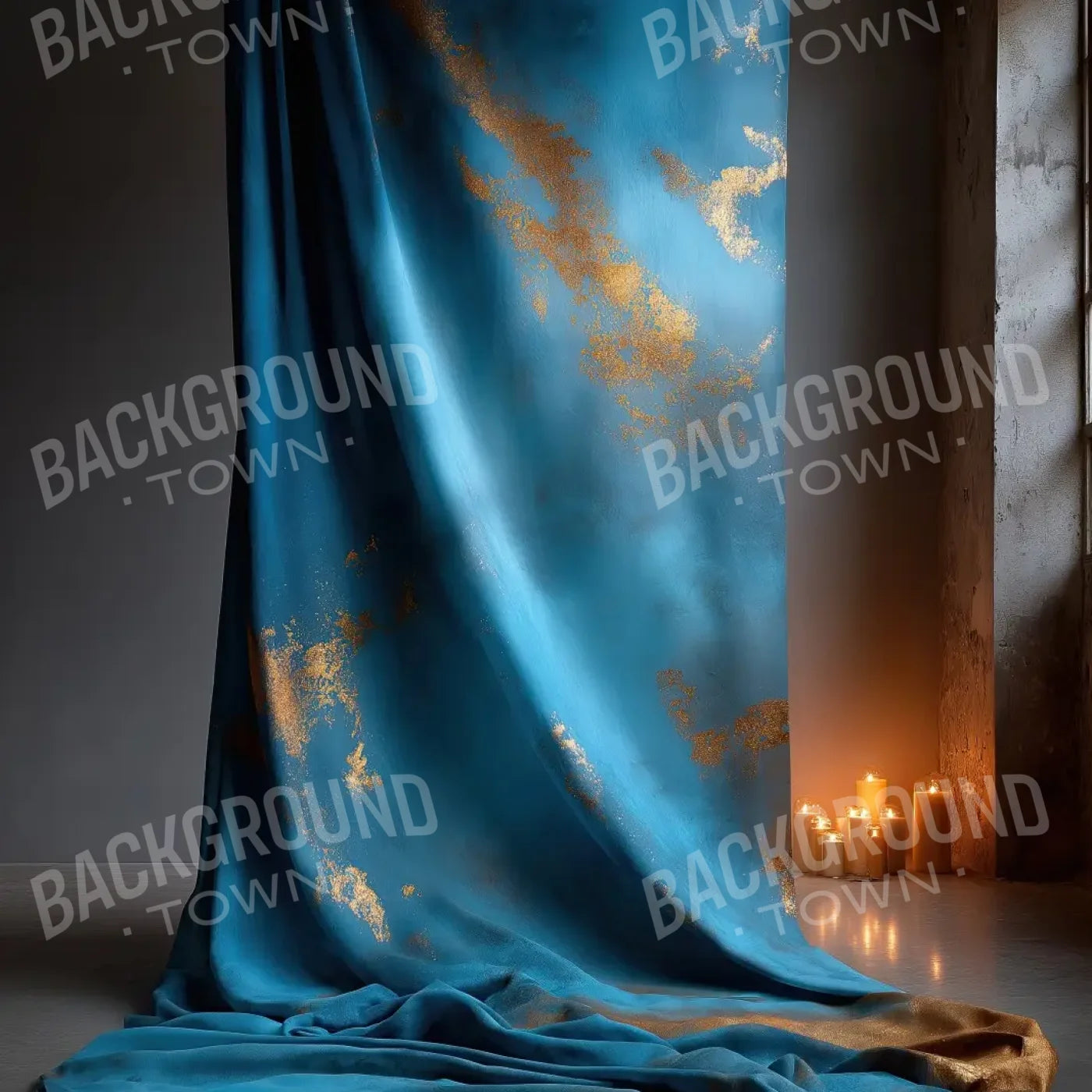 Blue And Gold Drape 8’x8’ Fleece (96 x 96 inch) Backdrop