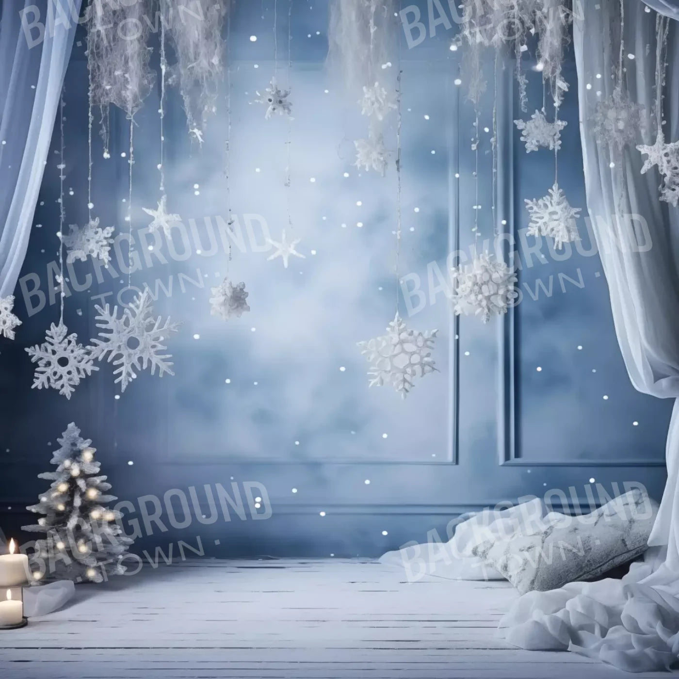 Blue And White Christmas 10X10 Ultracloth ( 120 X Inch ) Backdrop