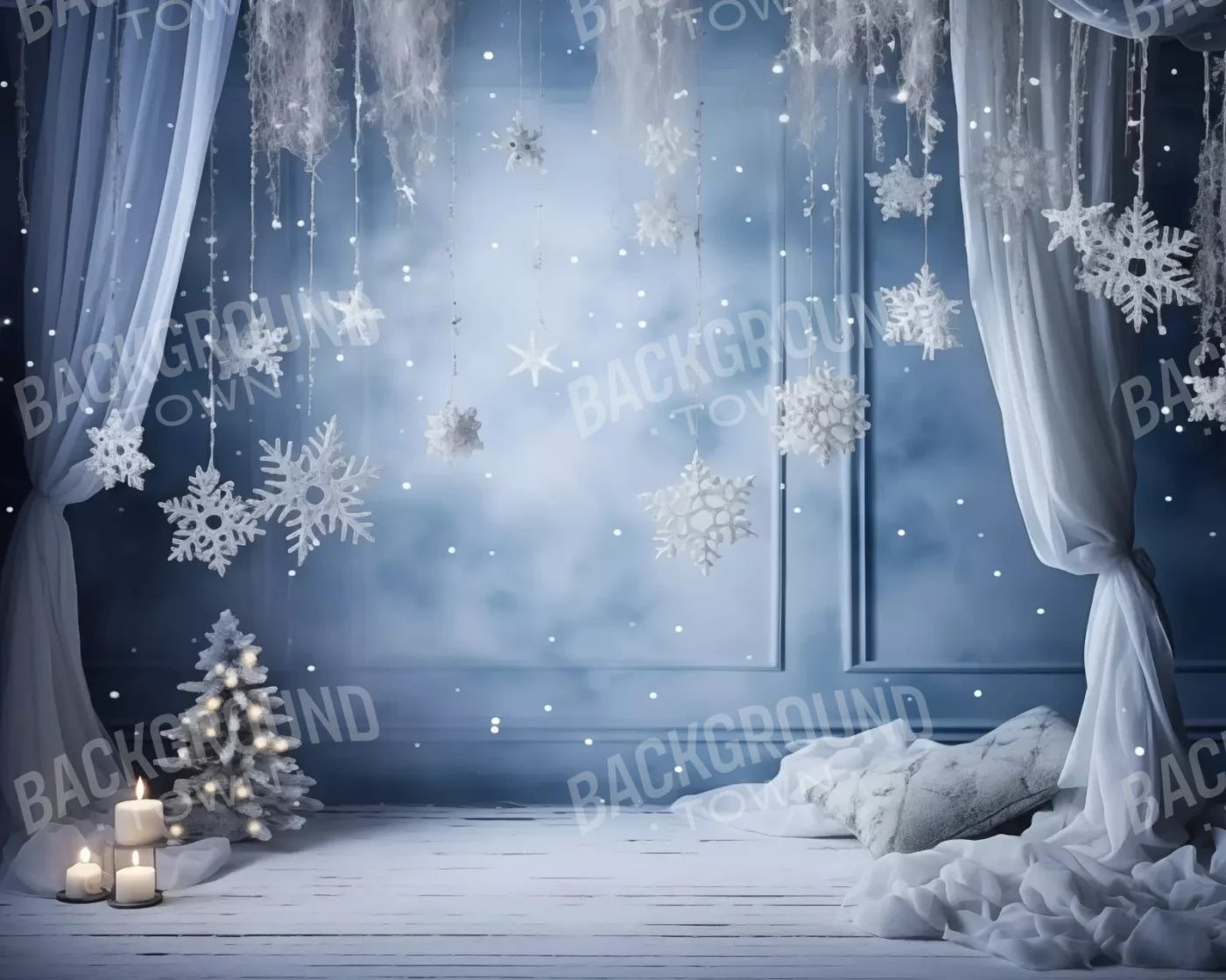 Blue And White Christmas 10X8 Fleece ( 120 X 96 Inch ) Backdrop