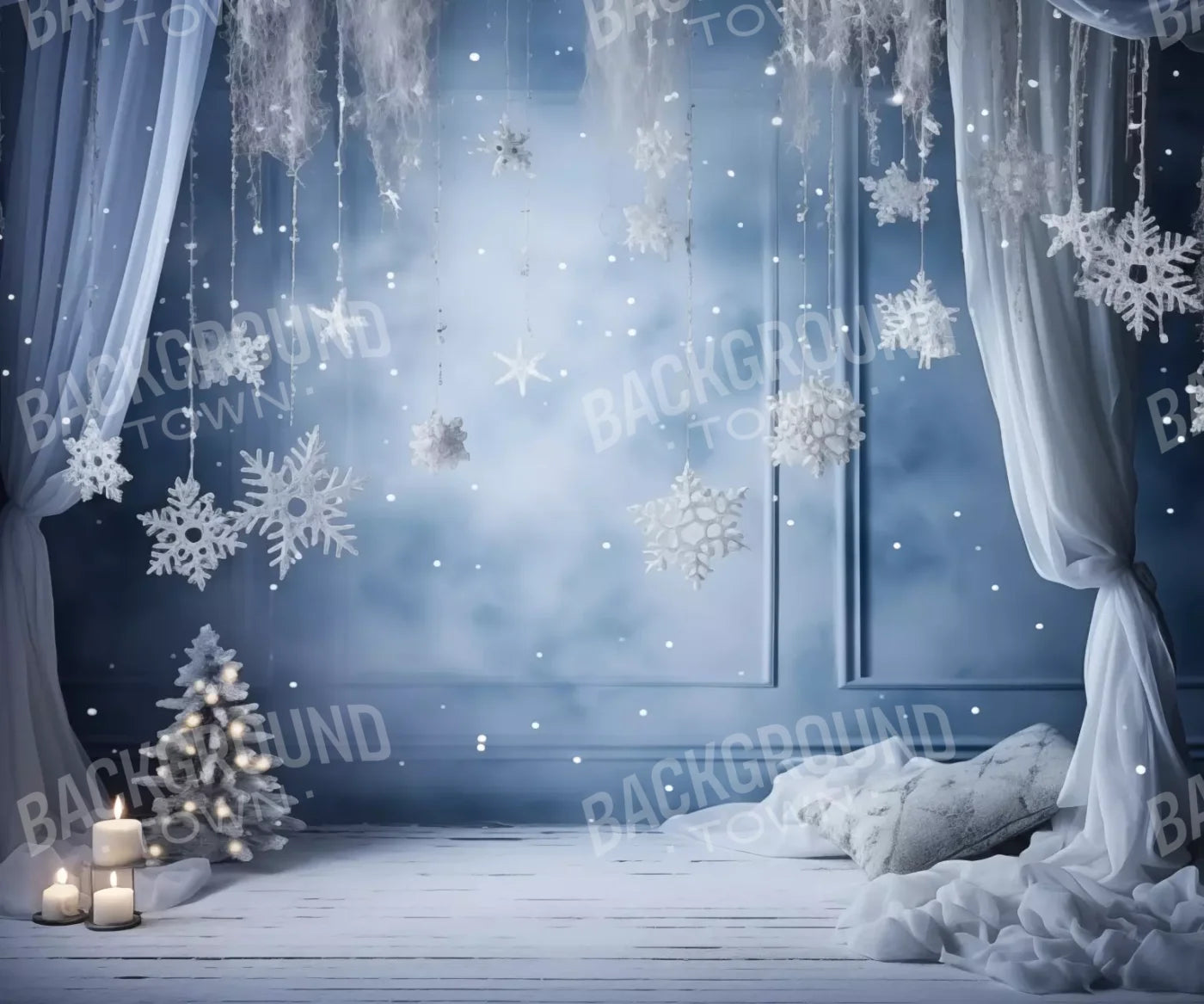 Blue And White Christmas 12X10 Ultracloth ( 144 X 120 Inch ) Backdrop