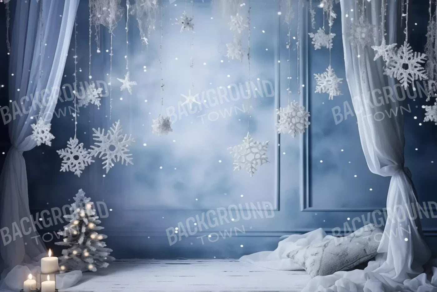 Blue And White Christmas 12X8 Ultracloth ( 144 X 96 Inch ) Backdrop