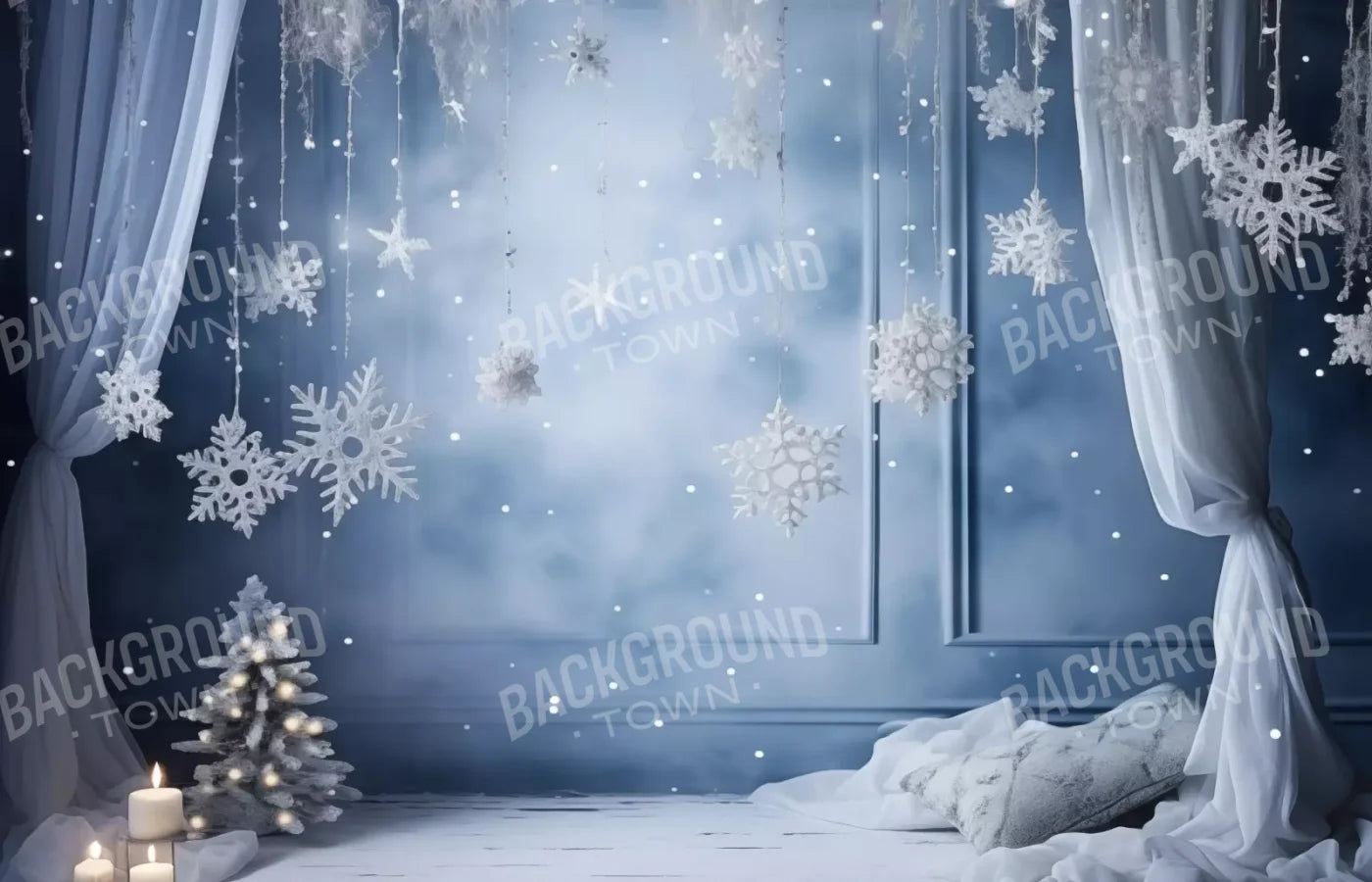 Blue And White Christmas 14X9 Ultracloth ( 168 X 108 Inch ) Backdrop