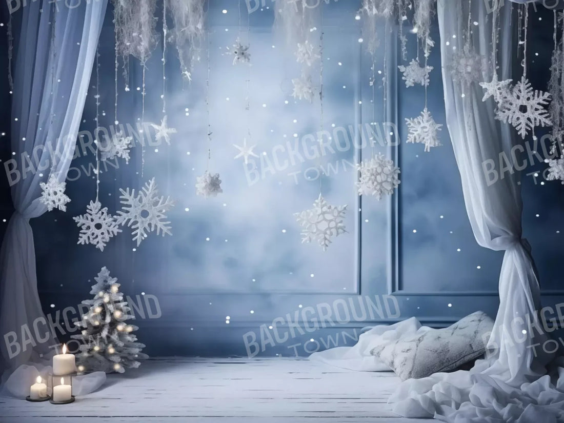 Blue And White Christmas 68X5 Fleece ( 80 X 60 Inch ) Backdrop