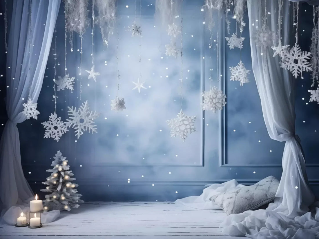 Blue And White Christmas 68X5 Fleece ( 80 X 60 Inch ) Backdrop