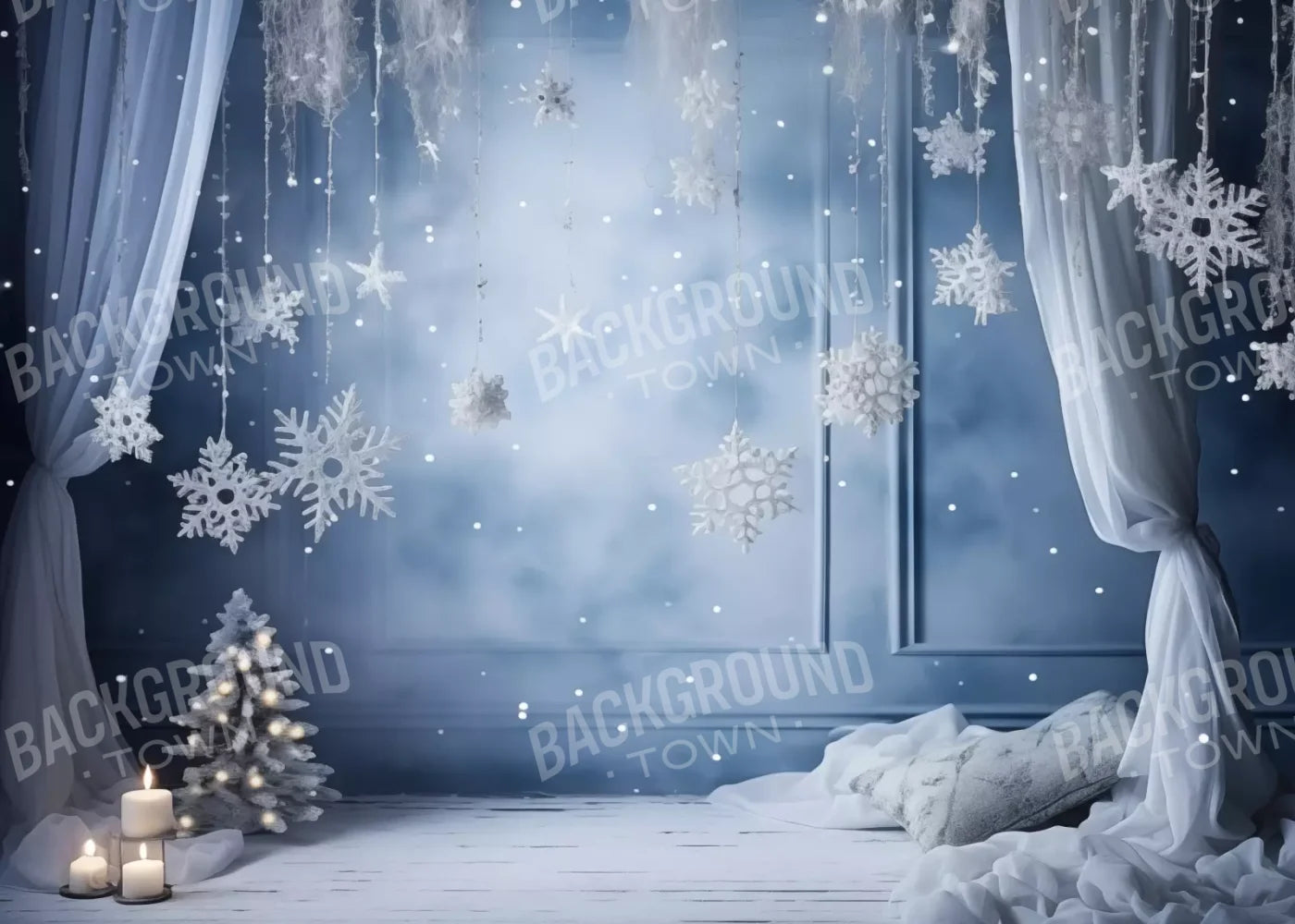 Blue And White Christmas 7X5 Ultracloth ( 84 X 60 Inch ) Backdrop