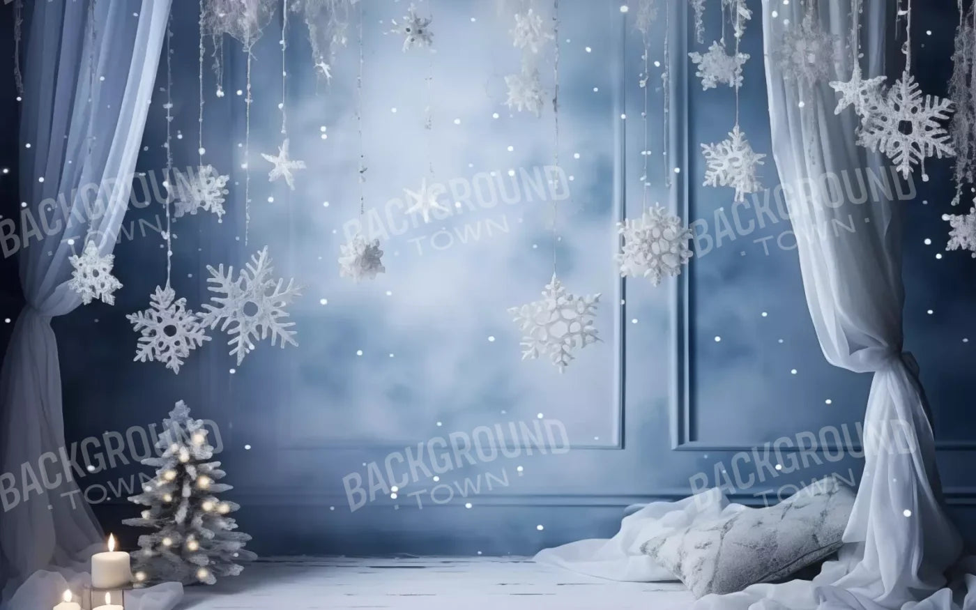 Blue And White Christmas 8X5 Ultracloth ( 96 X 60 Inch ) Backdrop
