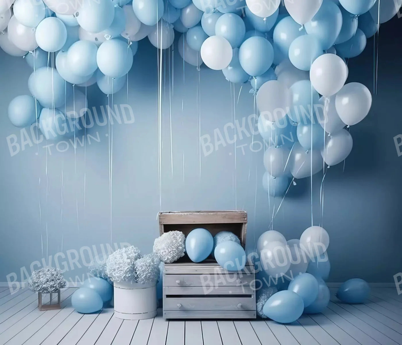 Blue Balloon Party 12X10 Ultracloth ( 144 X 120 Inch ) Backdrop