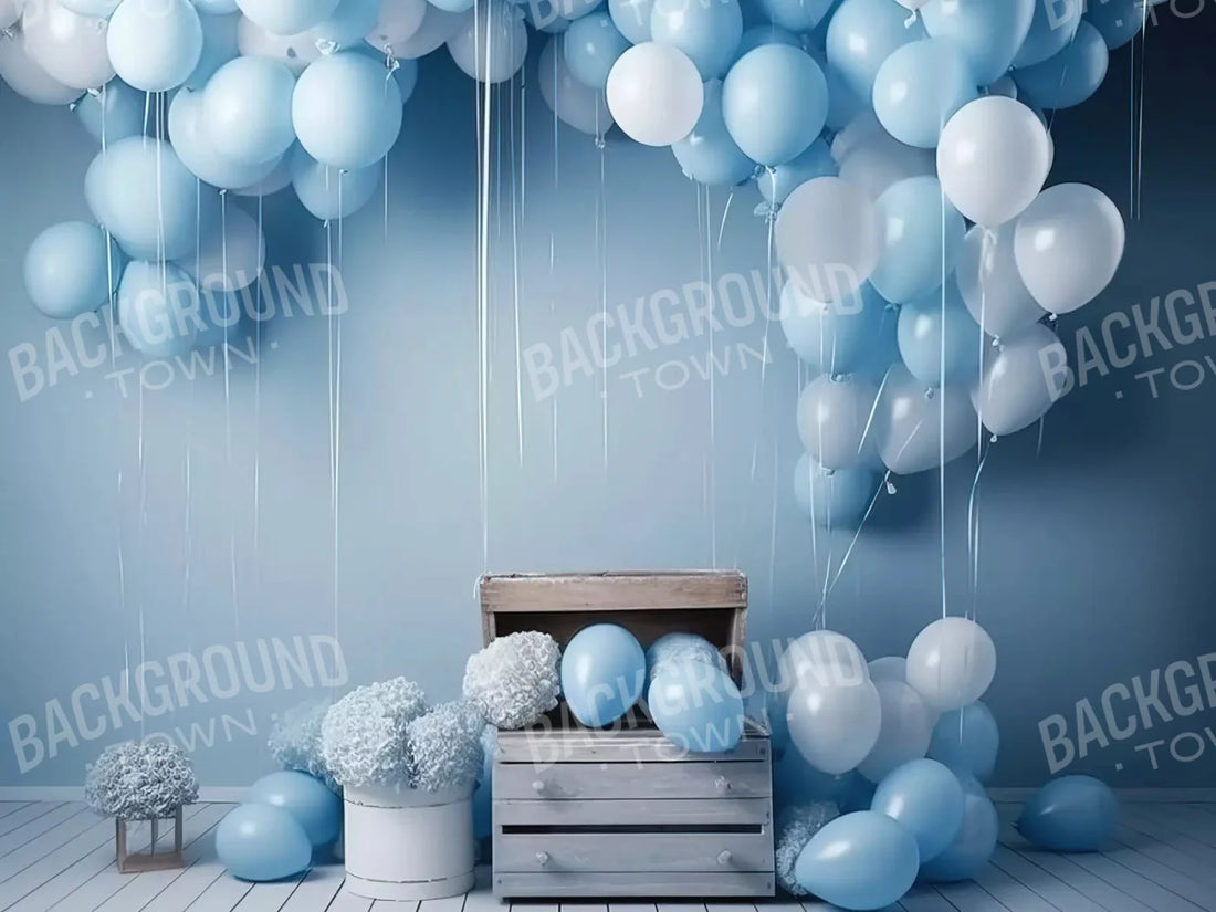 Blue Balloon Party 68X5 Fleece ( 80 X 60 Inch ) Backdrop