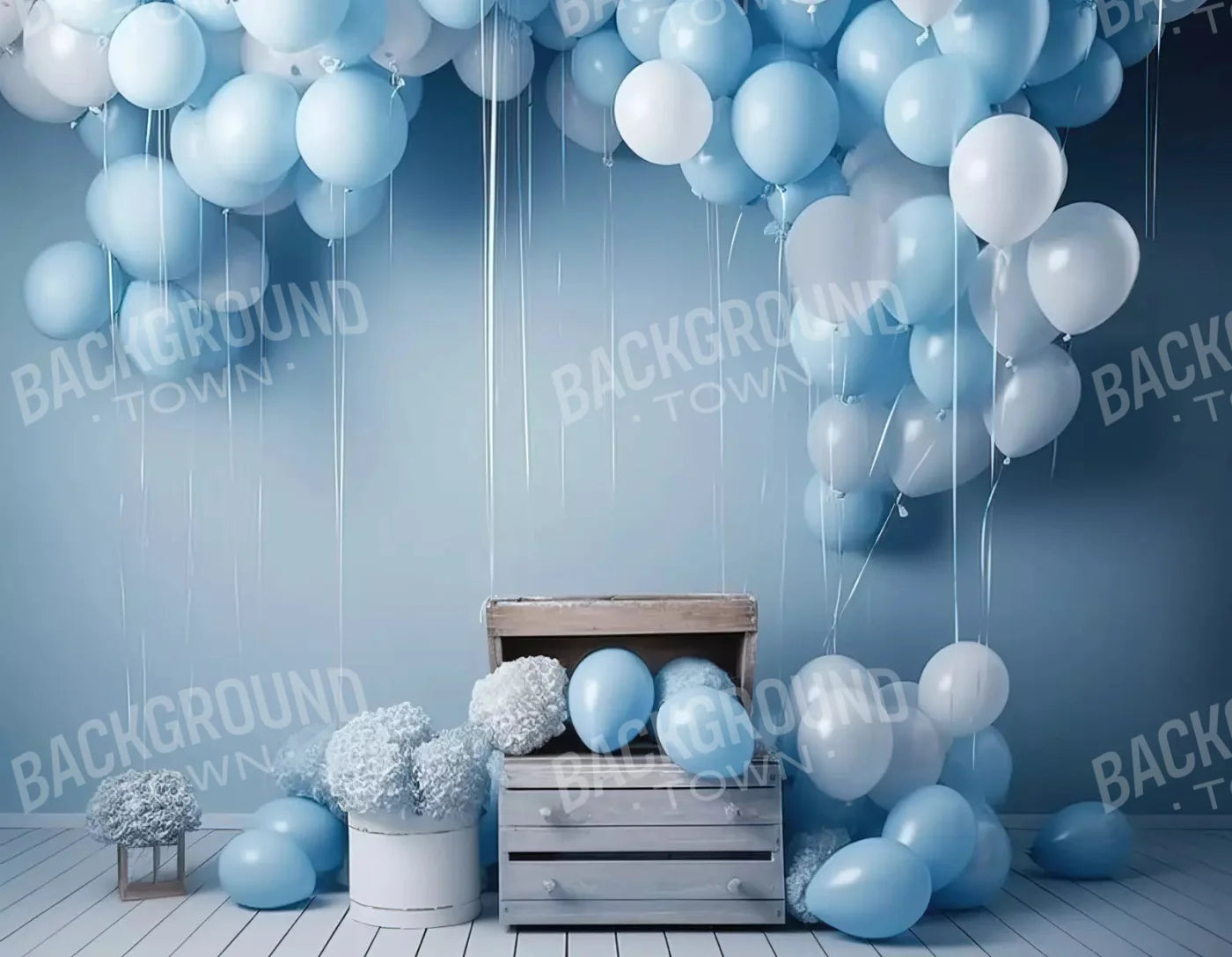 Blue Balloon Party 8X6 Fleece ( 96 X 72 Inch ) Backdrop