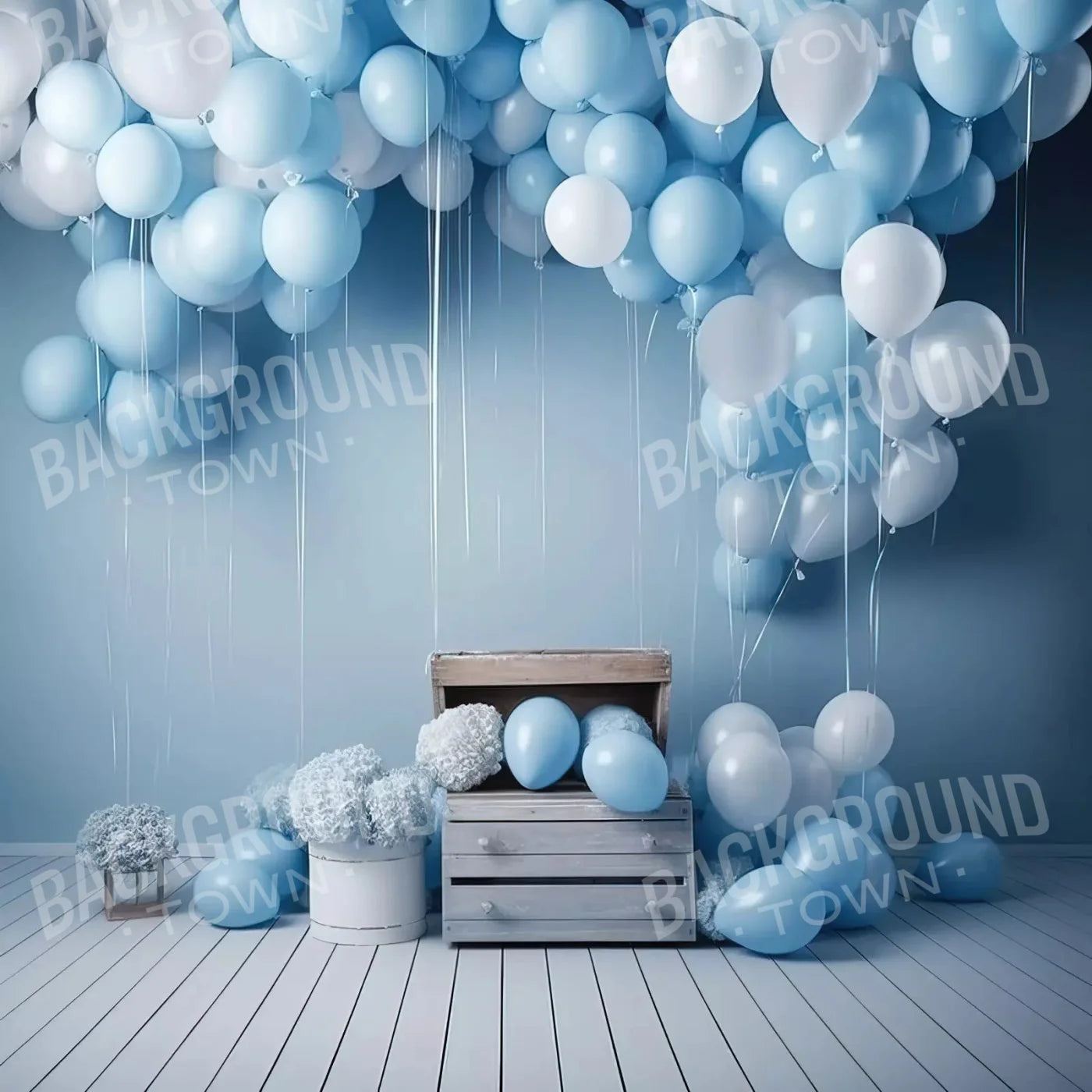 Blue Balloon Party 8X8 Fleece ( 96 X Inch ) Backdrop