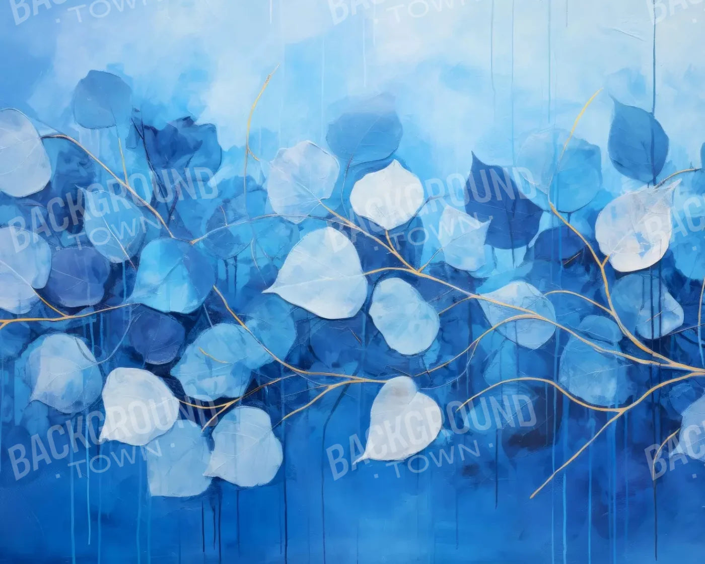 Blue Leaves 10’X8’ Fleece (120 X 96 Inch) Backdrop