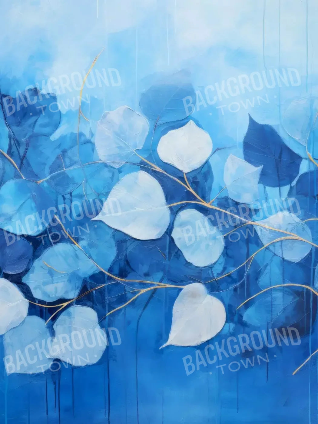 Blue Leaves 6’X8’ Fleece (72 X 96 Inch) Backdrop