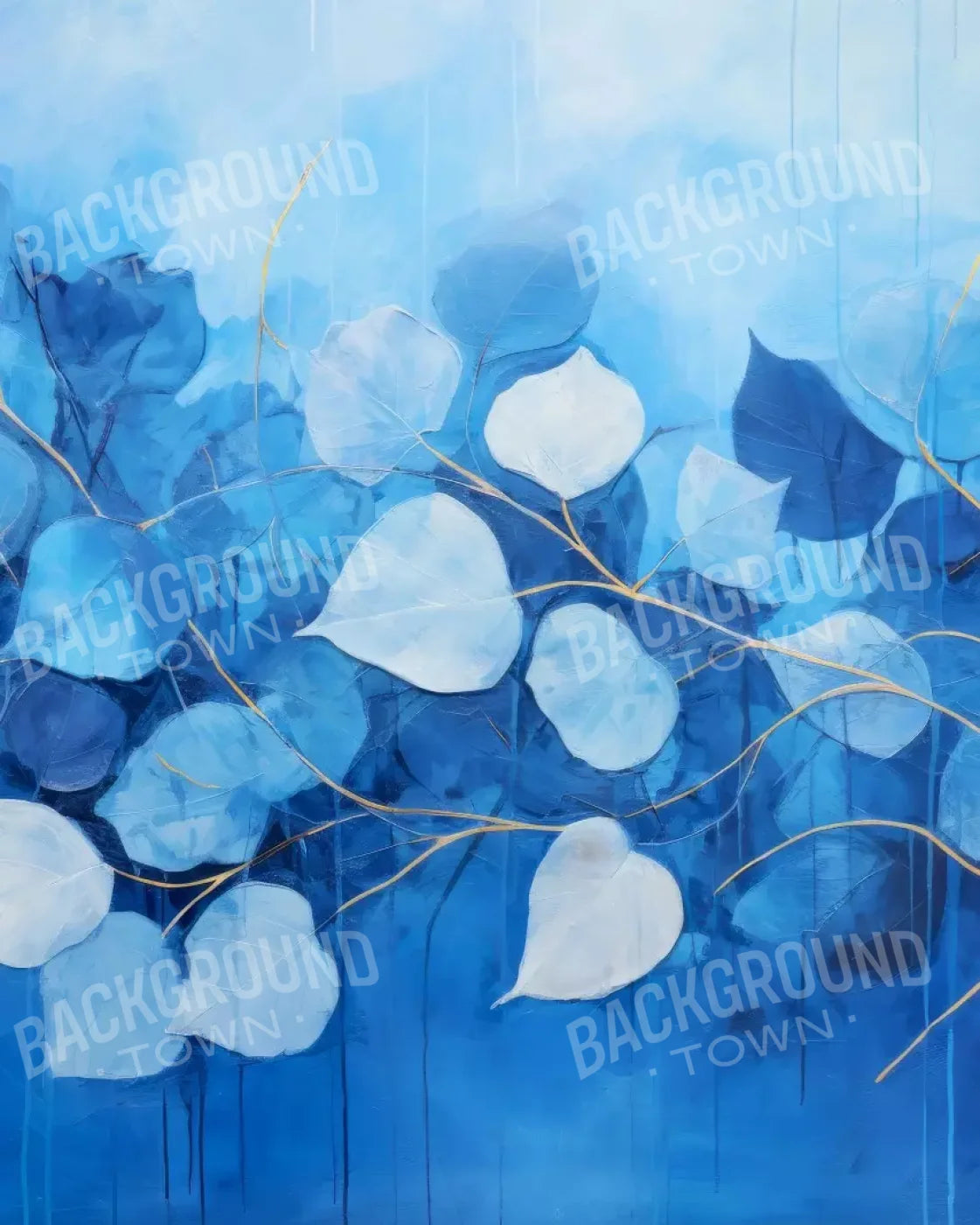 Blue Leaves 8’X10’ Fleece (96 X 120 Inch) Backdrop