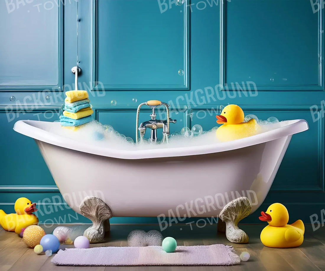 Blue Rubber Duckie Bathroom 5’X4’2 Fleece (60 X 50 Inch) Backdrop