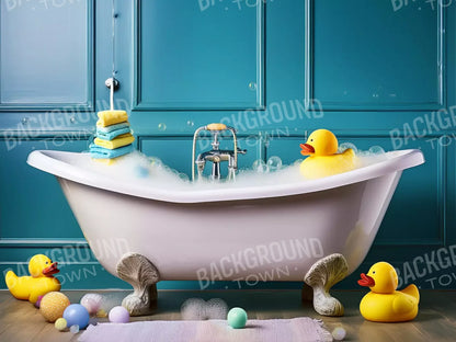 Blue Rubber Duckie Bathroom 8’X6’ Fleece (96 X 72 Inch) Backdrop