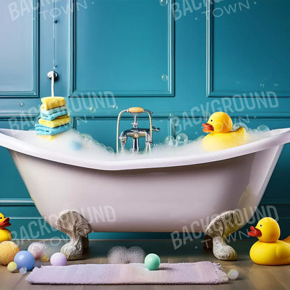 Blue Rubber Duckie Bathroom 8’X8’ Fleece (96 X Inch) Backdrop