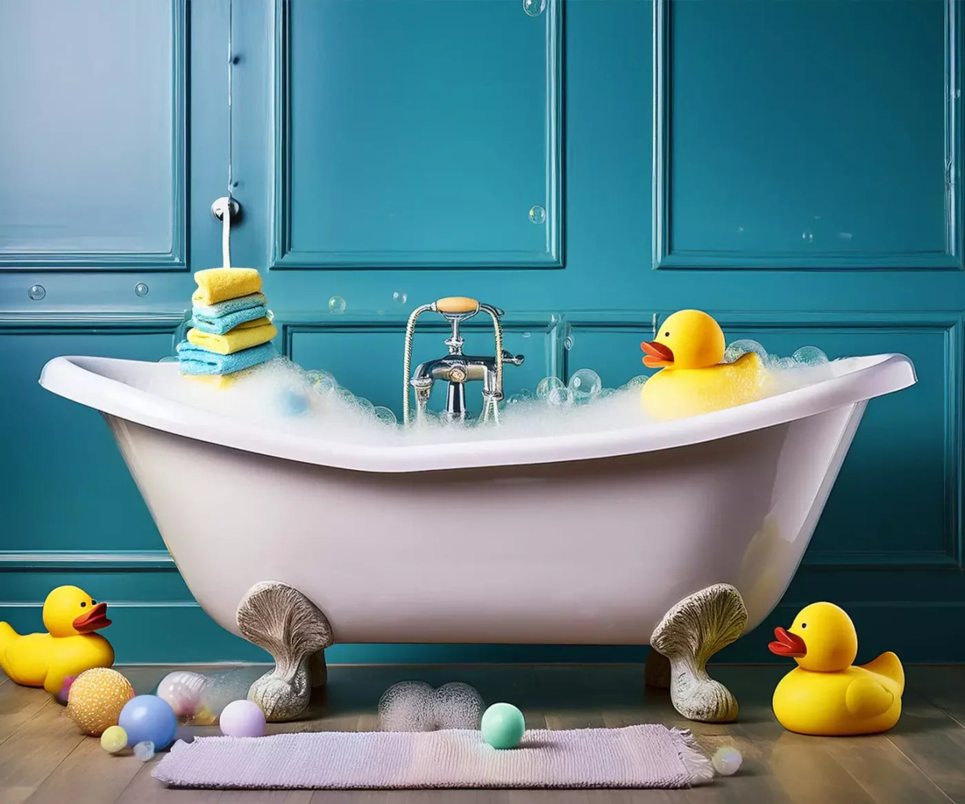 Blue Rubber Duckie Bathroom 12’X10’ Ultracloth (144 X 120 Inch) Backdrop