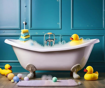 Blue Rubber Duckie Bathroom 12’X10’ Ultracloth (144 X 120 Inch) Backdrop