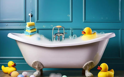Blue Rubber Duckie Bathroom 8’X5’ Ultracloth (96 X 60 Inch) Backdrop