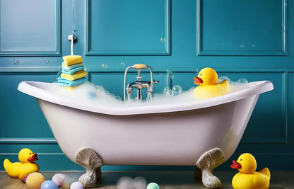 Blue Rubber Duckie Bathroom 14’X9’ Ultracloth (168 X 108 Inch) Backdrop