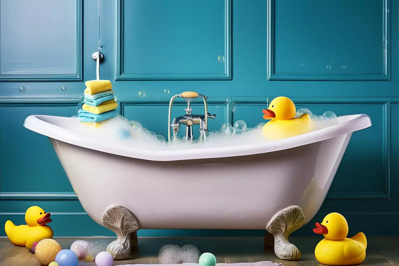 Blue Rubber Duckie Bathroom 12’X8’ Ultracloth (144 X 96 Inch) Backdrop