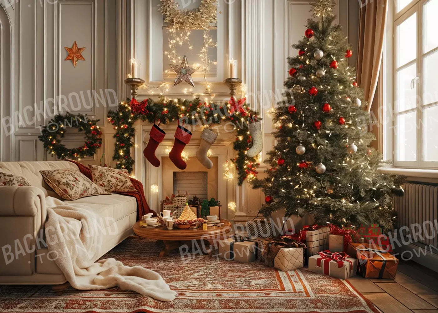 Bright Christmas Morning 7’X5’ Ultracloth (84 X 60 Inch) Backdrop