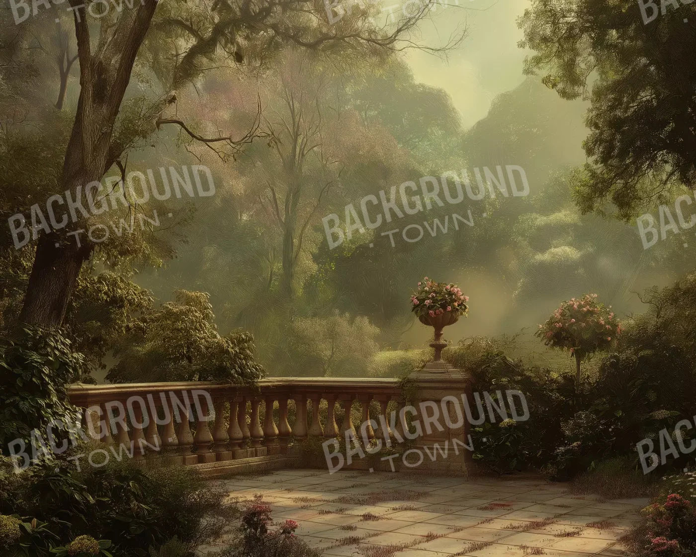 Bright Victorian Courtyard 10’X8’ Fleece (120 X 96 Inch) Backdrop