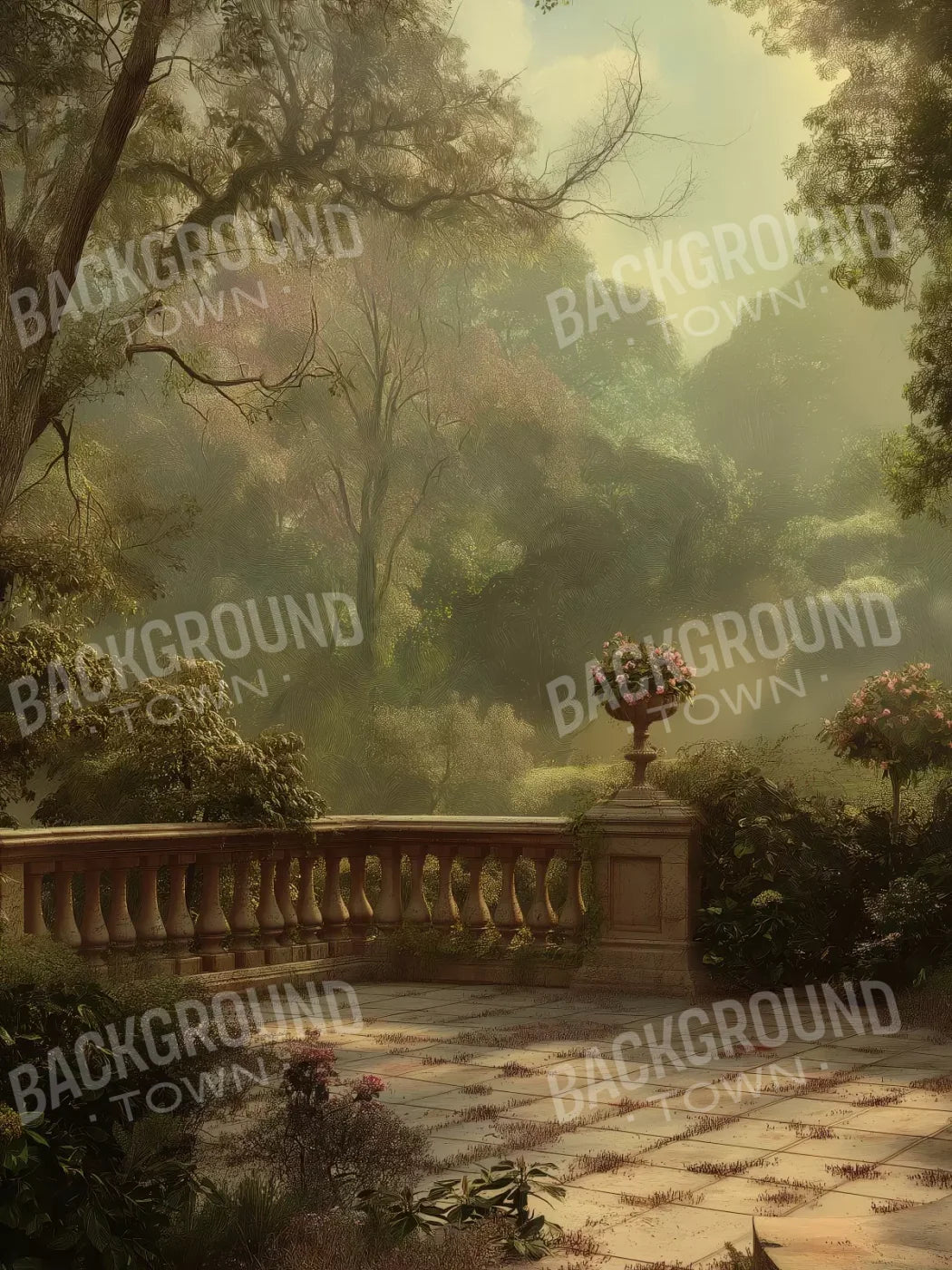 Bright Victorian Courtyard 6’X8’ Fleece (72 X 96 Inch) Backdrop