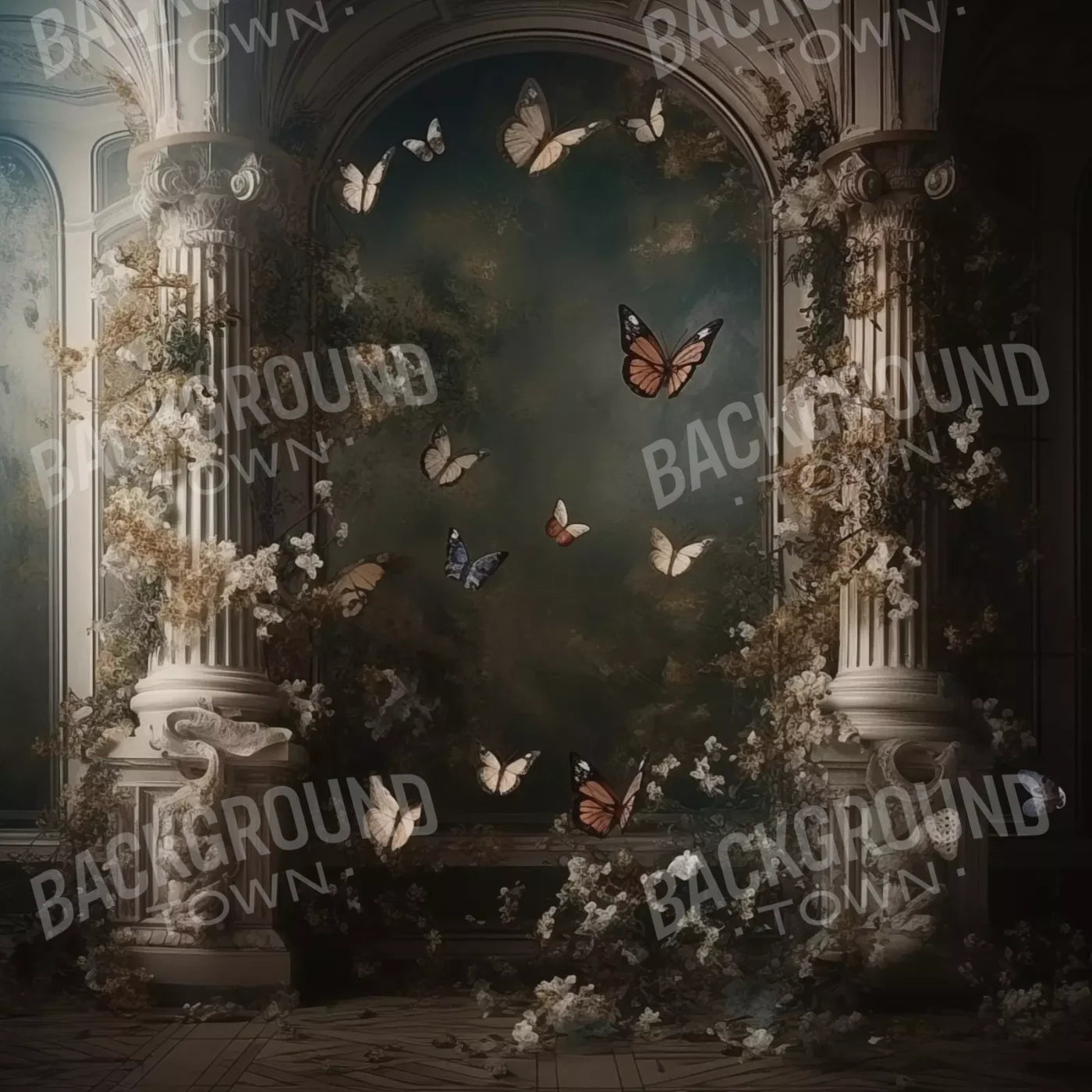 Butterflies With Victorian Pillars 8’X8’ Fleece (96 X Inch) Backdrop
