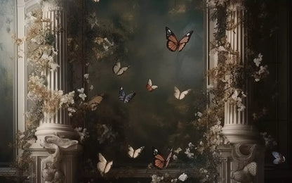 Butterflies With Victorian Pillars 16’X10’ Ultracloth (192 X 120 Inch) Backdrop