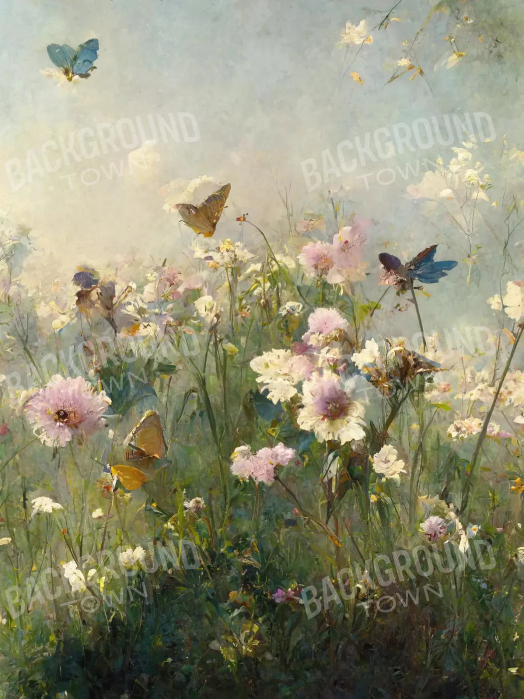 Butterfly Field 5X68 Fleece ( 60 X 80 Inch ) Backdrop