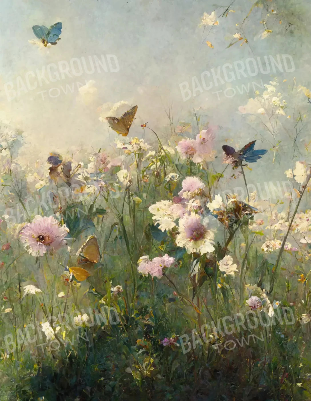 Butterfly Field 6X8 Fleece ( 72 X 96 Inch ) Backdrop