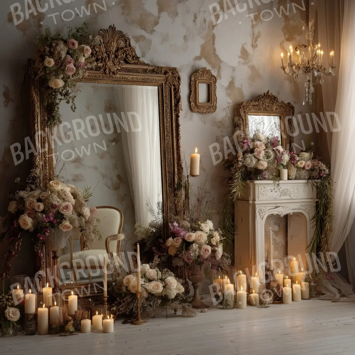 Candles And Mirror 2 10’x10’ UltraCloth (120 x 120 inch) Backdrop