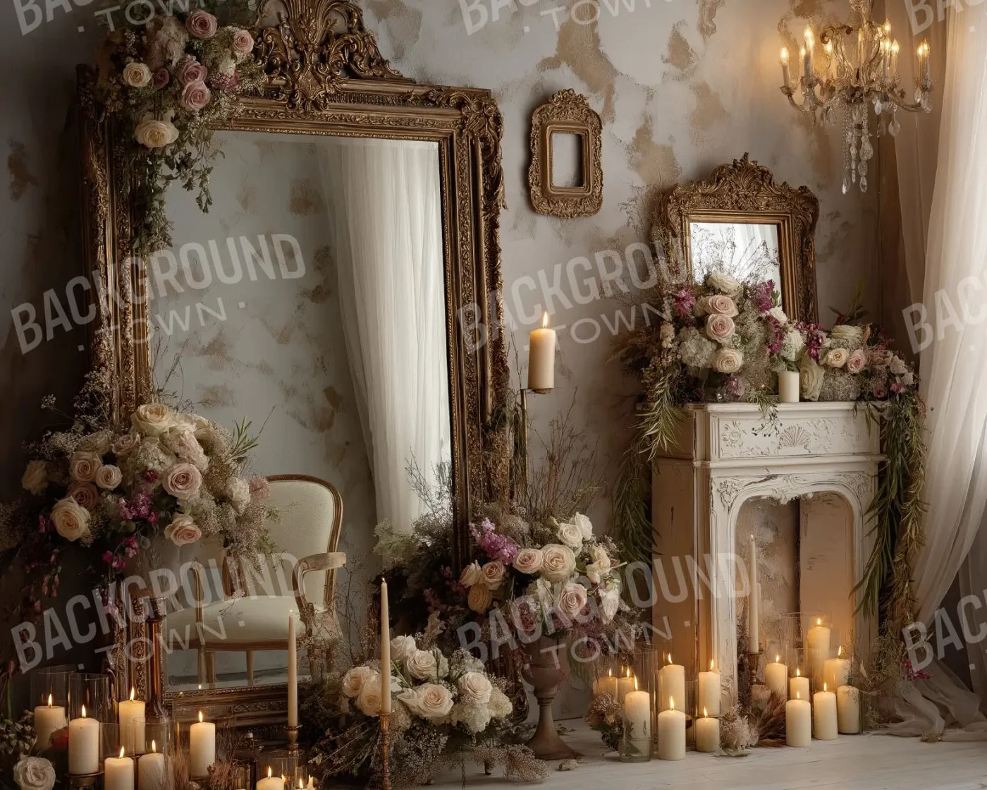 Candles And Mirror 2 10’x8’ Fleece (120 x 96 inch) Backdrop