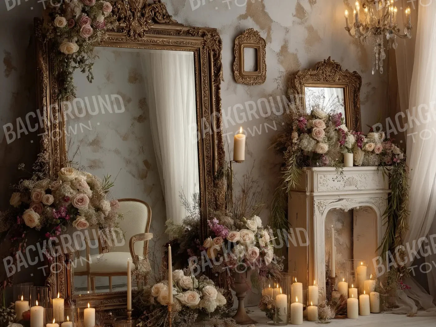 Candles And Mirror 2 6’8x5’ Fleece (80 x 60 inch) Backdrop