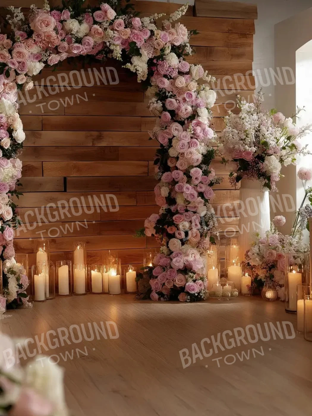 Candlelit Pink Floral Archway 6’x8’ Fleece (72 x 96 inch) Backdrop